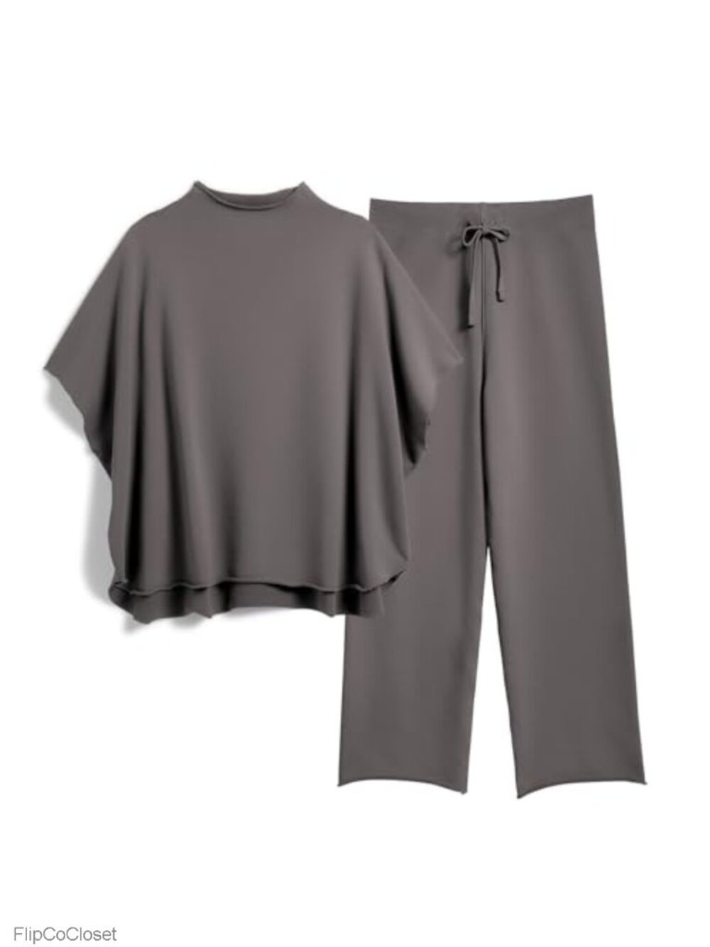 Womens 2pc Lounge Set Wide Leg Pants Capelet Top Cotton Polyester